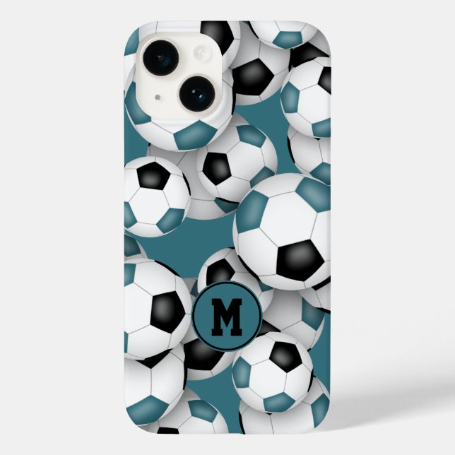 Teal black soccer team colours kids sports pattern Case-Mate iPhone case (Back)