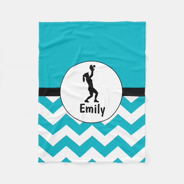 Teal Black Softball Fleece Blanket (Front)