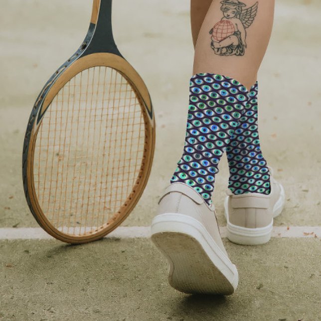 Teal & Black Spooky Eyes Pattern Cool Quirky Funny Socks (Creator Uploaded)