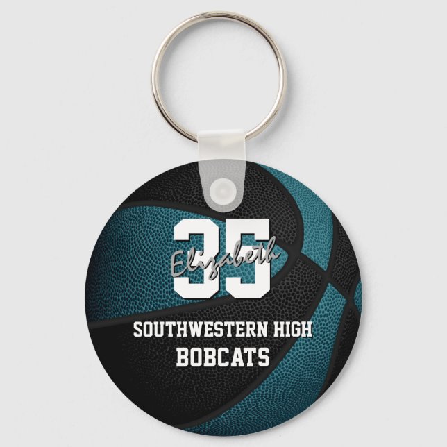 teal black sports team colours gifts basketball keychain (Front)