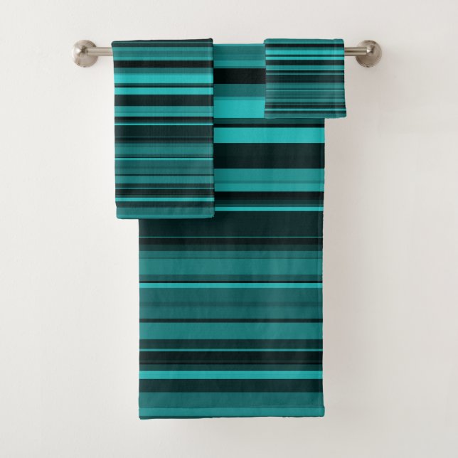 Teal Black Stripes Bath Towel Set (Insitu)