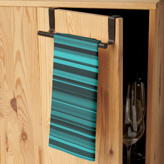 Teal Black Stripes Kitchen Towel (Thirds Fold)