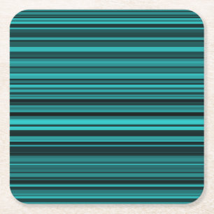 Teal Black Stripes Square Paper Coaster