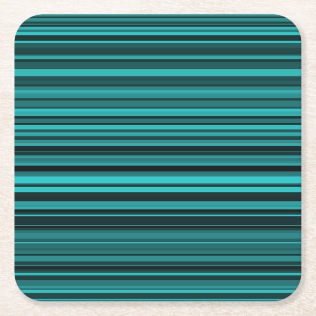 Teal Black Stripes Square Paper Coaster (Front)