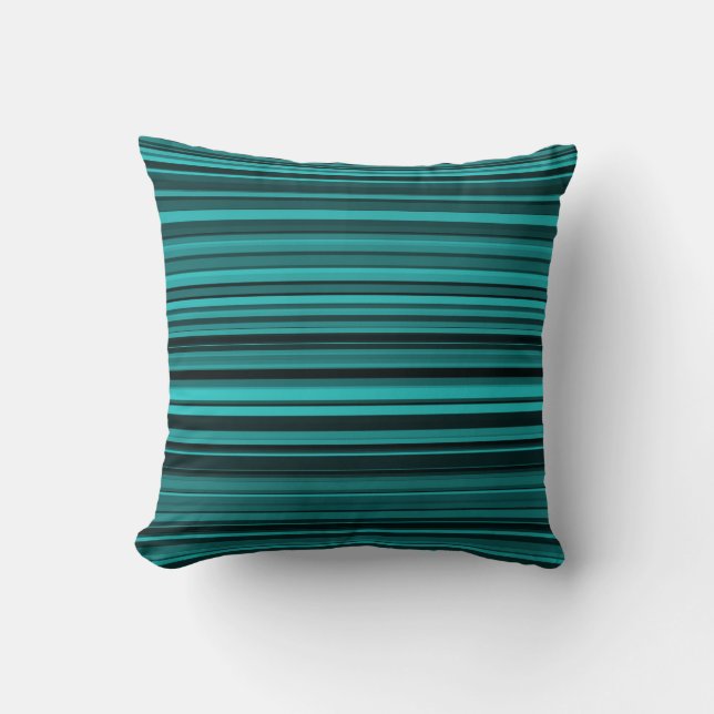 Teal Black Stripes Throw Pillow (Front)