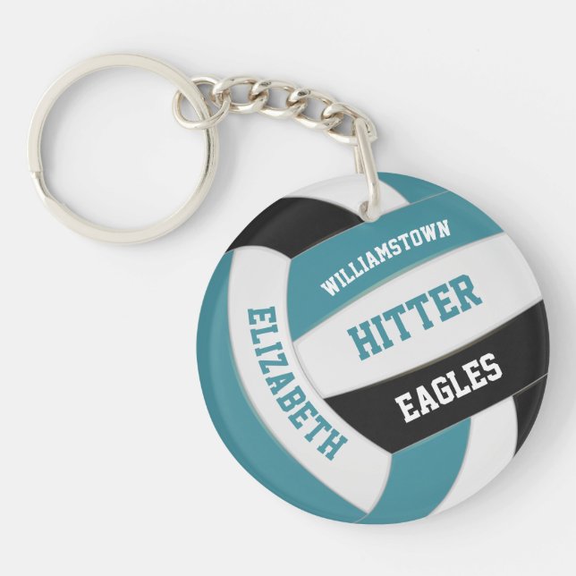 teal black team colours personalized volleyball keychain (Front)