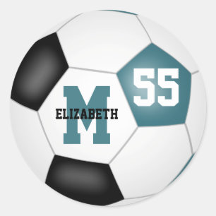 teal black team colours soccer ball personalized classic round sticker