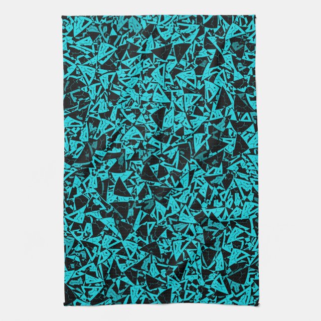 Teal Black Triangle Pattern Kitchen Towel (Vertical)