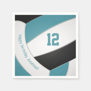 teal black volleyball player kids happy birthday napkin