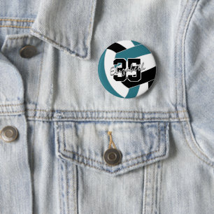 teal black volleyball team colours 2 inch round button