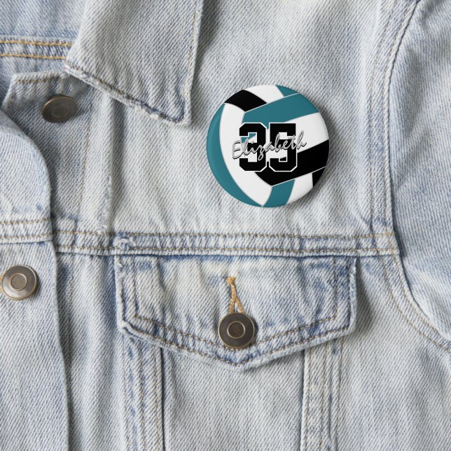 teal black volleyball team colours 2 inch round button (In Situ)