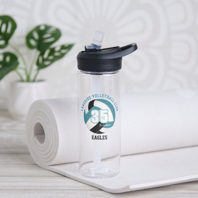 teal black volleyball team colours girls boys water bottle (Yoga)