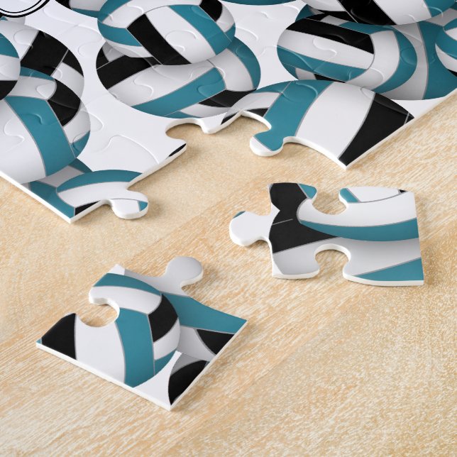teal black volleyballs pattern personalized jigsaw puzzle (Side)