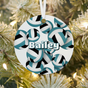teal black volleyballs w athlete name keepsake metal ornament