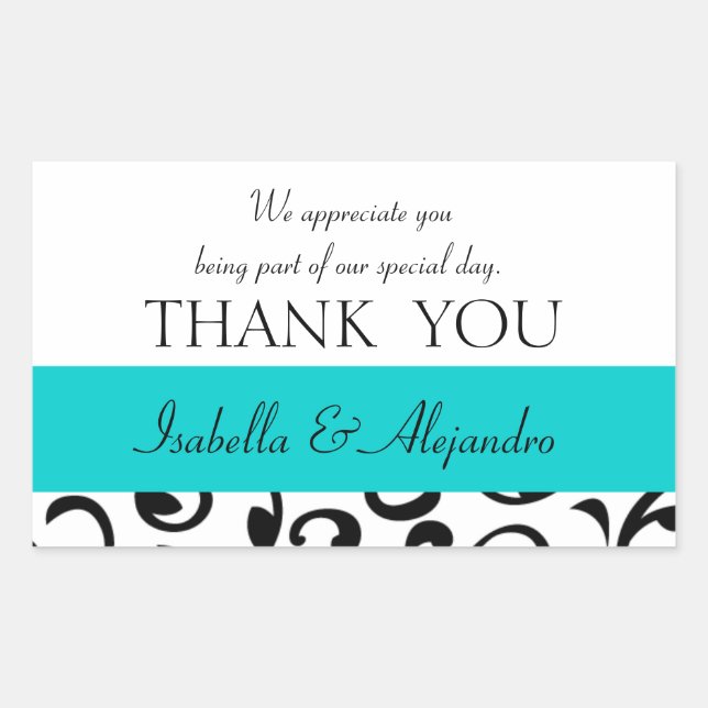Teal, Black Wedding Favour Thank You Message Sticker (Front)
