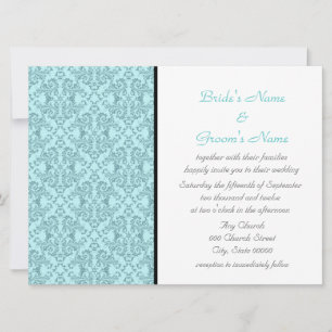 Teal Black White Damask Wedding Invitations