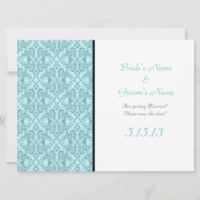 Teal Black White Damask Wedding Reception Invitation (Front)