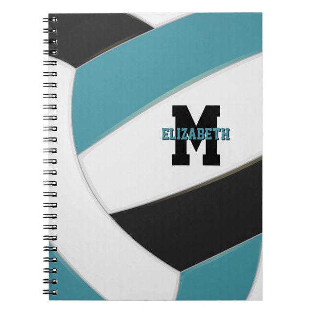 teal black white personalized volleyball notebook (Front)