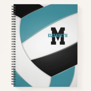 teal black white personalized volleyball spiral notebook