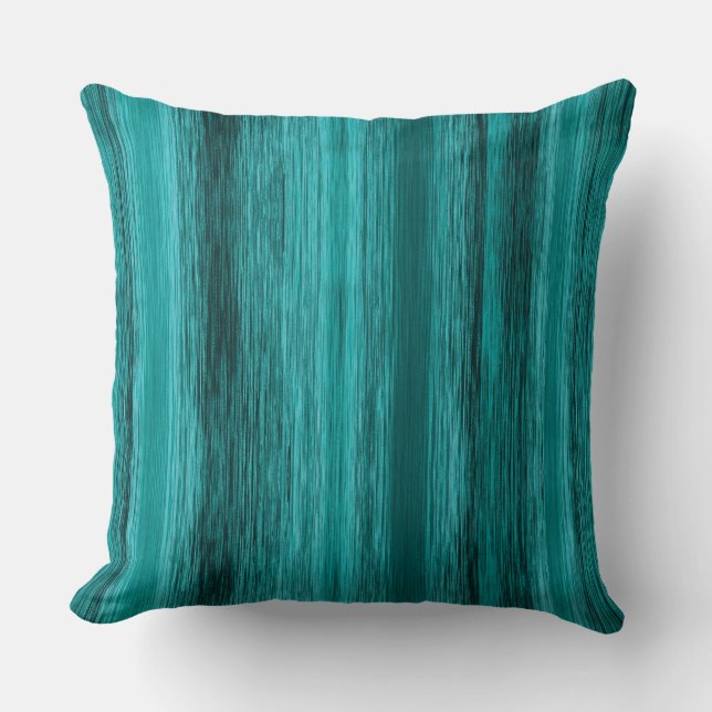 Teal Blended Lines Modern Abstract Rough Stripe Throw Pillow (Front)
