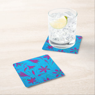 Teal Bloom Breeze Square Paper Coaster