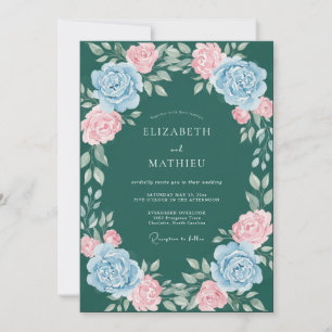 Teal Blooming Arch Flourish Wedding Invitation