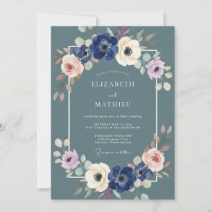 Teal Blossom Garland Wedding Invitation