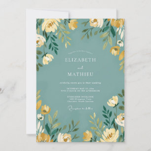 Teal Blossom Meadow Wedding Invitation