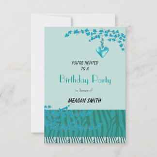 Teal Blossoms Birthday Party Invitation