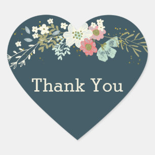 Teal Blossoms Heart Sticker