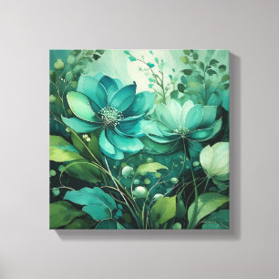 Teal Blossoms: Minimalist Boho Elegance Canvas Print