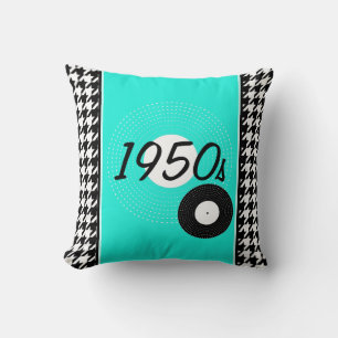 Teal,blu, black and white 1950s theme Announcement Throw Pillow