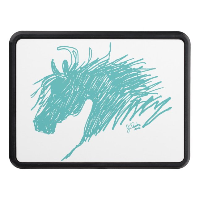 Teal Blue Abstract Horse Head art Trailer Hitch Cover (Front)