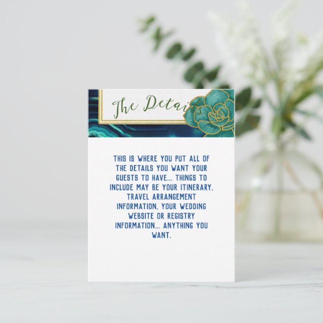 Teal Blue Agate Floral Wedding Postcard (Standing Front)
