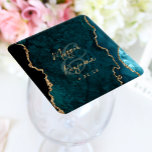Teal Blue Agate Gold Script Wedding Square Paper Coaster<br><div class="desc">These elegant modern wedding coasters feature a teal blue watercolor agate geode background trimmed with faux gold glitter. Personalize them with the names of the couple in gold-coloured handwriting calligraphy over a large ampersand,  and the wedding date in copperplate font.</div>