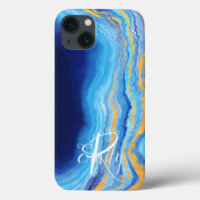  Teal & blue Agate Marble Abstract Name Monogram 