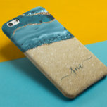 Teal Blue Agate Monogram Script Stone Gold  iPhone 13 Case<br><div class="desc">This design is also available on other phone models. Choose Device Type to see other iPhone, Samsung Galaxy or Google cases. Some styles may be changed by selecting Style if that is an option. This design may be personalized in the area provided by changing the photo and/or text. Or it...</div>