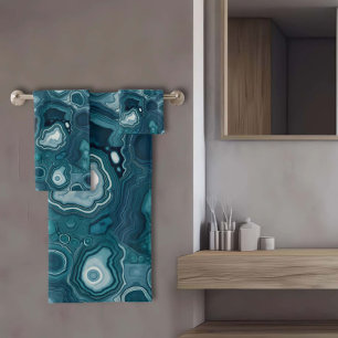 Teal Blue Agate Stone Bath Towel Set