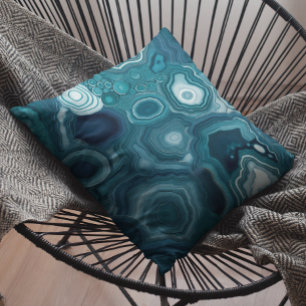 Teal Blue Agate Stone  Throw Pillow