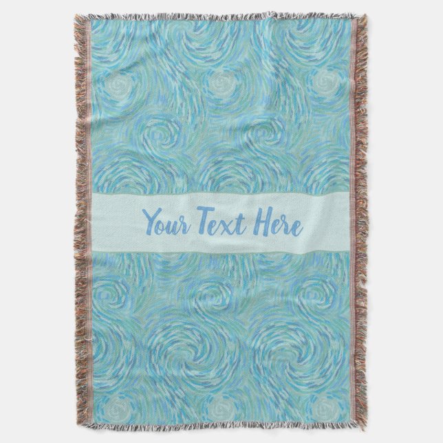 Teal Blue and Aqua Watercolor Art Personalized Throw Blanket (Front Vertical)