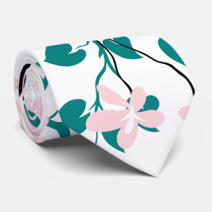 Teal blue and black branch, blush pink flowers tie