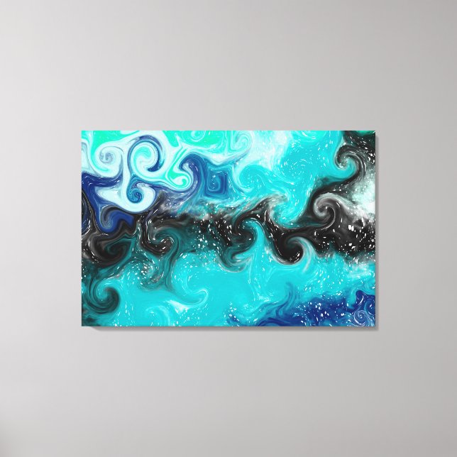 Teal, Blue and Black Fluid Art Marble Swirls   Canvas Print (Front)