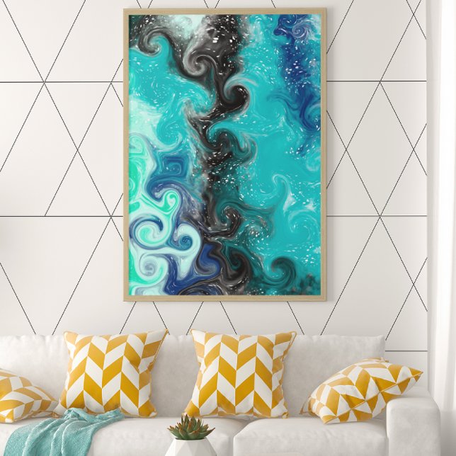 Teal, Blue and Black Fluid Art Marble Swirls   Canvas Print (Creator Uploaded)