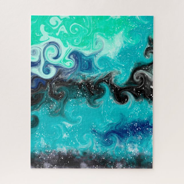 Teal, Blue and Black Fluid Art Marble Swirls   Jigsaw Puzzle (Vertical)