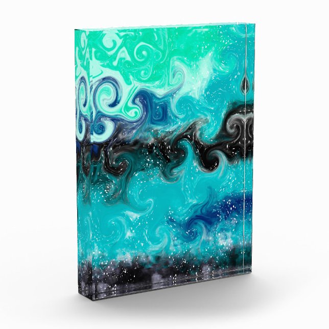 Teal, Blue and Black Fluid Art Marble Swirls  Photo Block (Left)