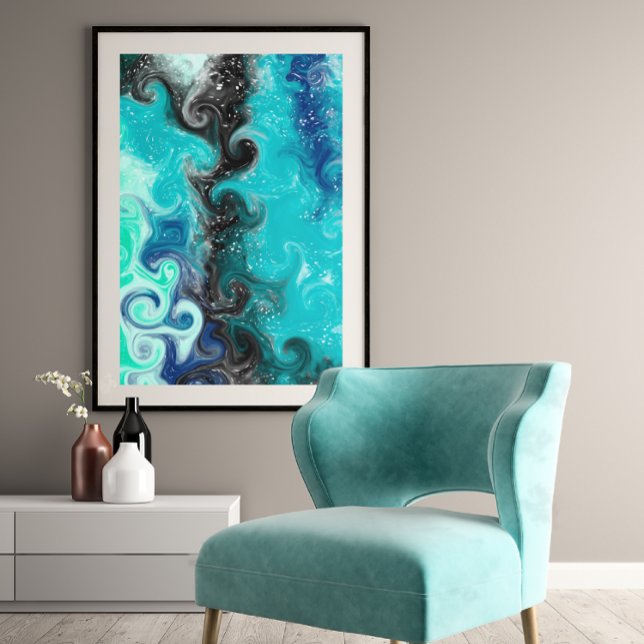 Teal, Blue and Black Fluid Art Marble Swirls   Poster (Creator Uploaded)