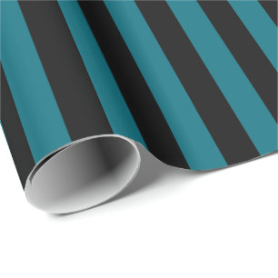 Teal Blue and Black Vertical Stripe Wrapping Paper