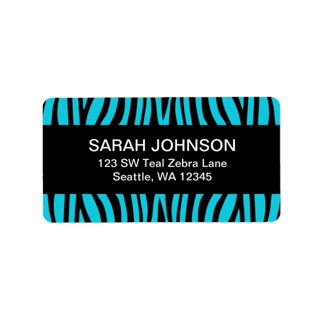 Teal Blue and Black Zebra Return Address Label (Front)