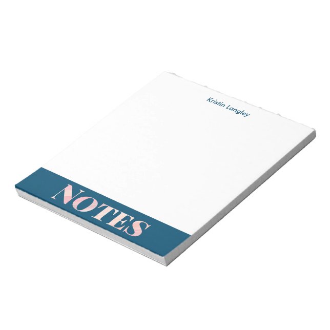 Teal Blue and Blush Notes Personalized Notepad (Rotated)