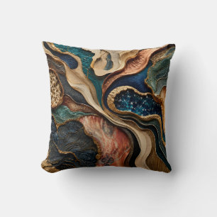 Teal Blue and Bronze Gold Cushion Earthy Abstract